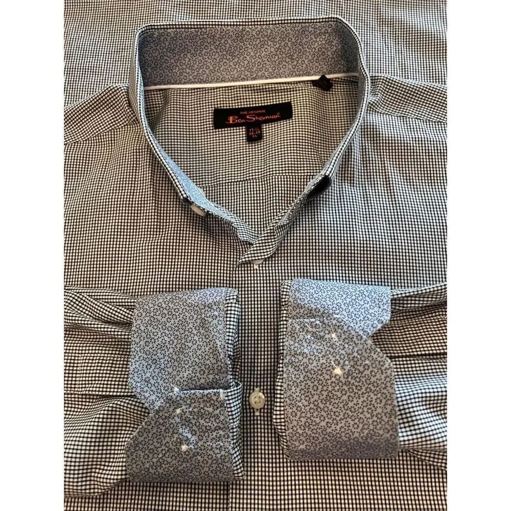 Ben Sherman Men's Gingham Long Sleeve Button Down Shirt Black White Size 17 1/5